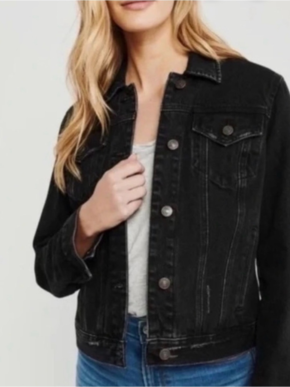 Abercrombie & Fitch Washed Black Denim Trucker Jacket